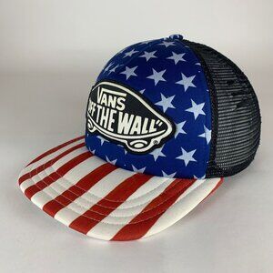 Vans Off The Wall Unisex Red White Blue Black Patriotic Snapback Trucker Hat